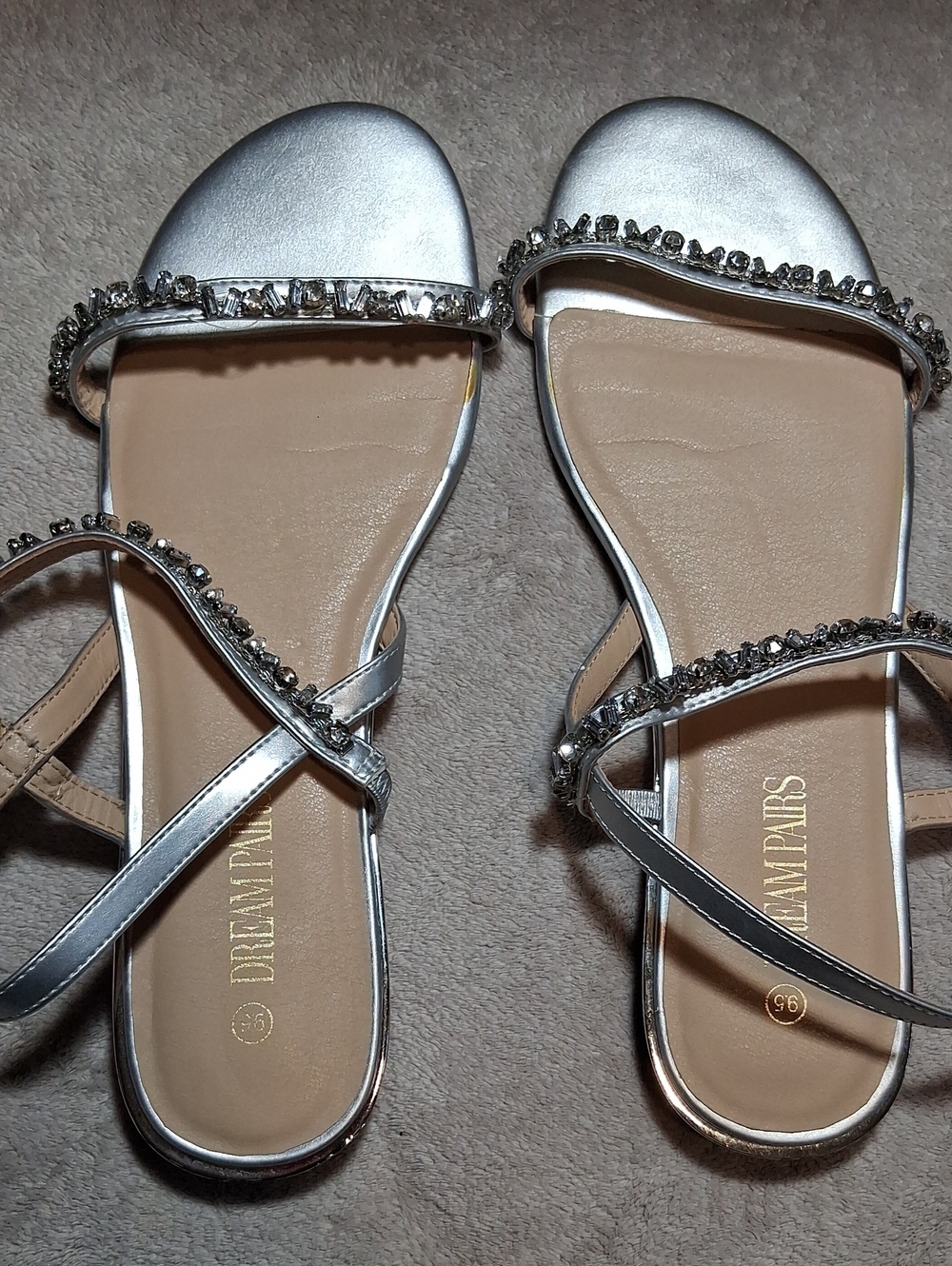 Dream Pairs Silver Crystal Strappy Flat Sandals
